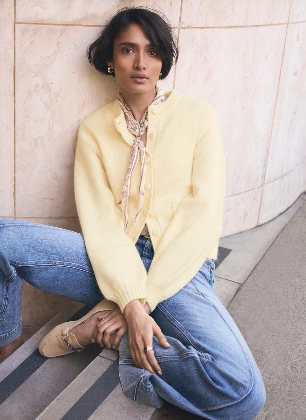 Butter Yellow Wool Blend Cardigan