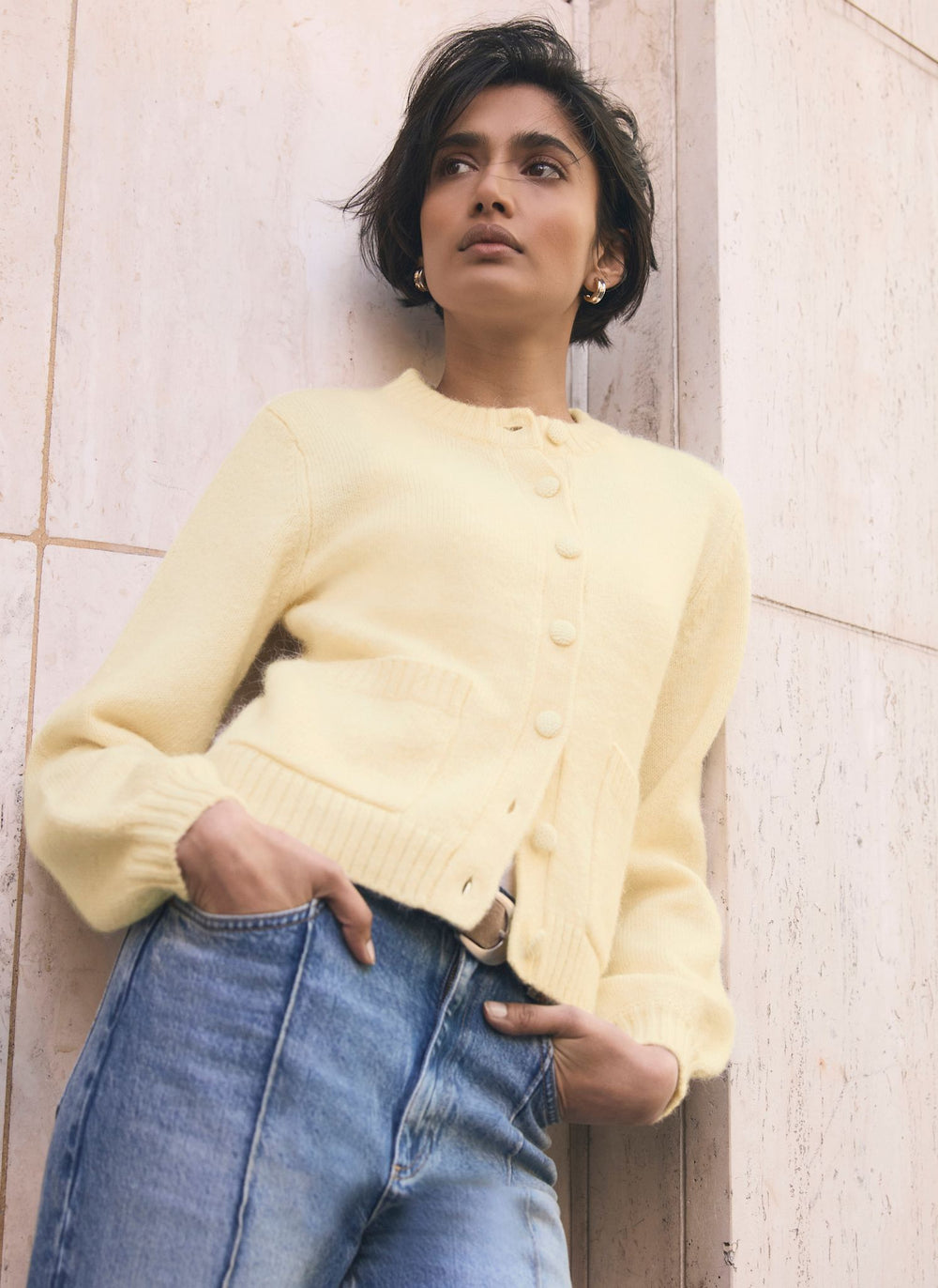 Butter Yellow Wool Blend Cardigan