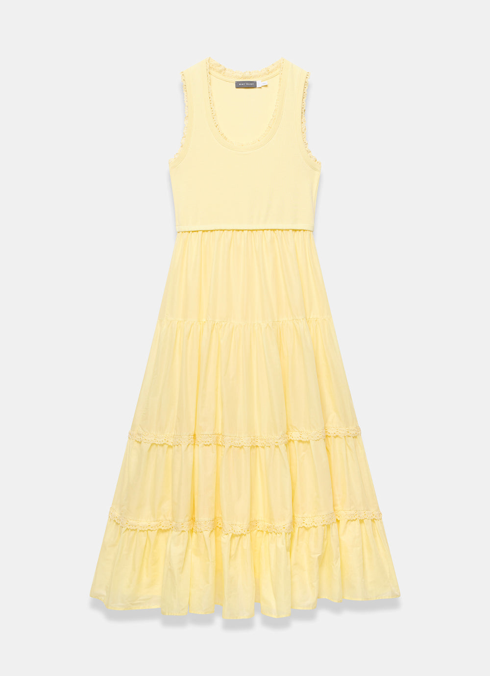 Mint Velvet Women's Crochet Trim Tiered Midi Dress - Yellow - Size L Mint Velvet Women's Crochet Trim Tiered Midi Dress - Yellow - Size L