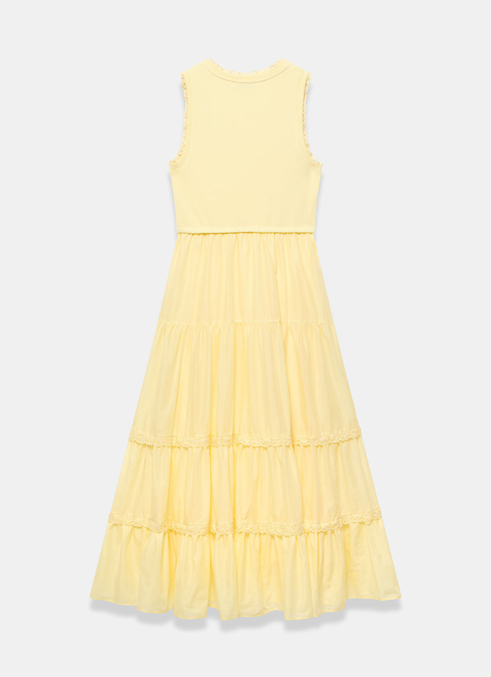 Yellow Crochet Trim Tiered Midi Dress  Mint Velvet