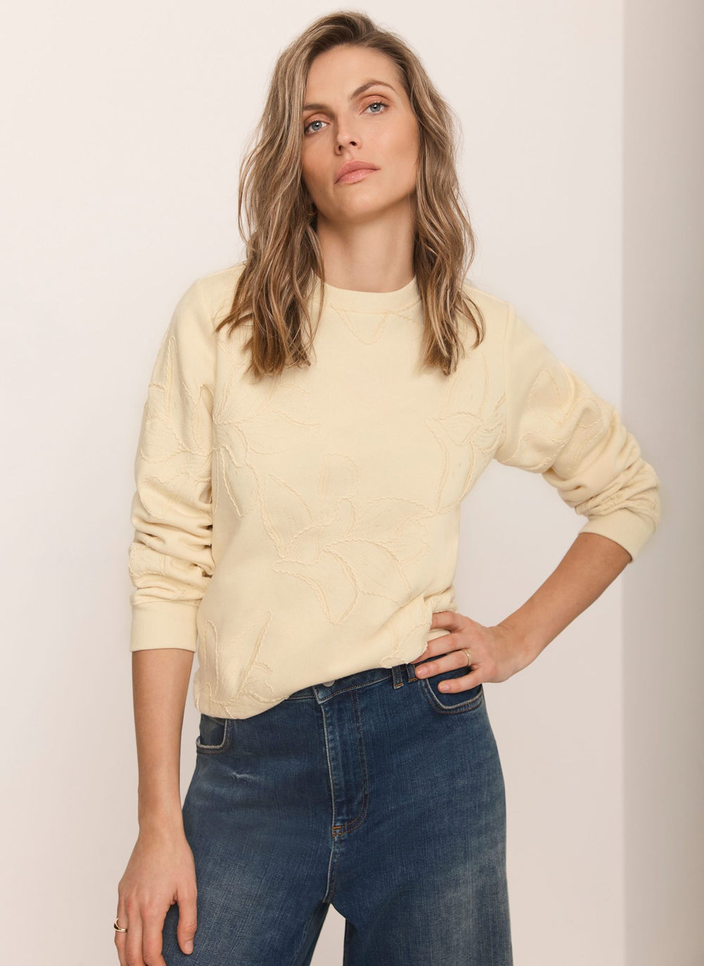 Butter Yellow Embroidered Sweatshirt