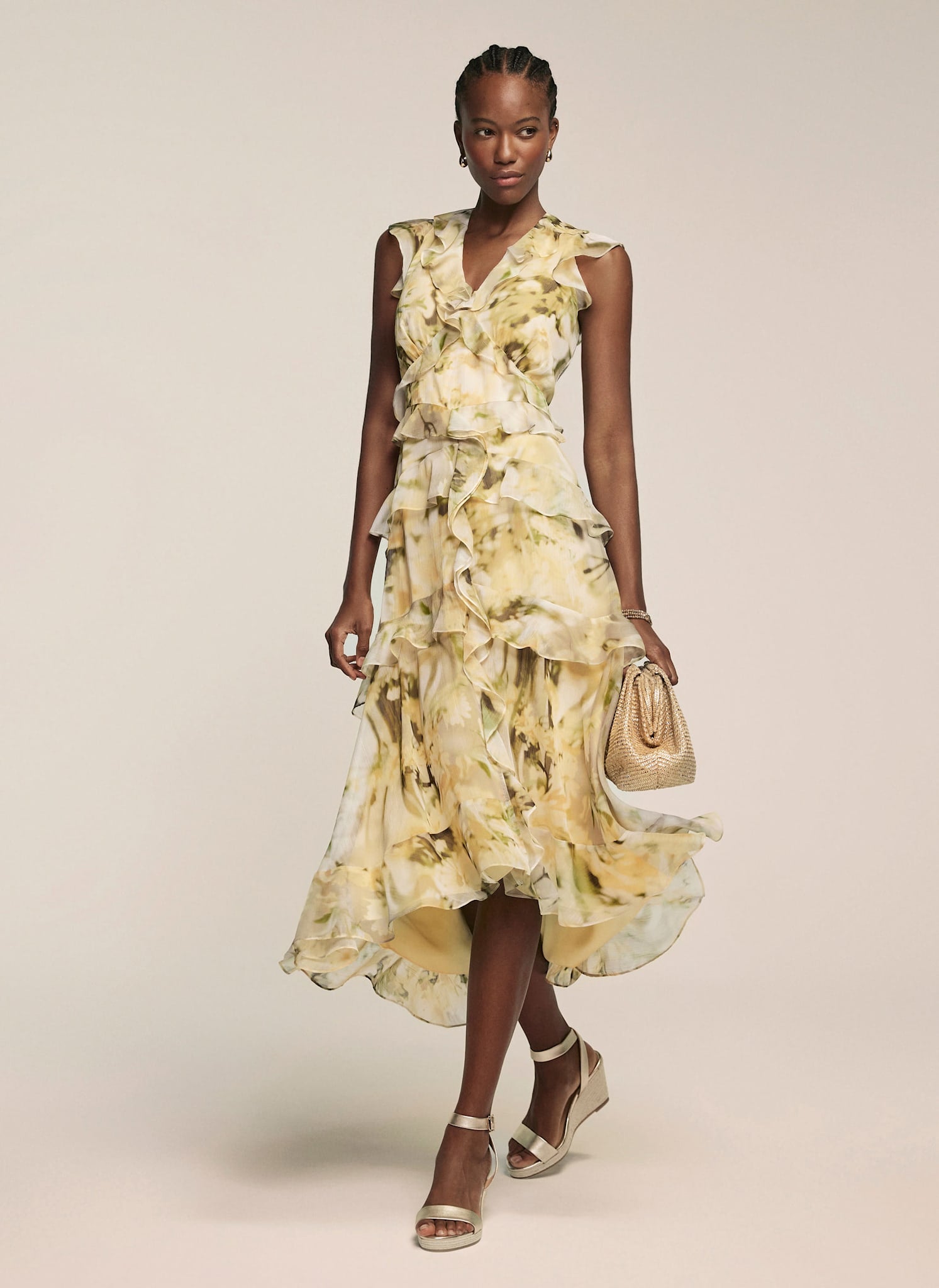 Yellow Floral Print Midi Dress – Mint Velvet