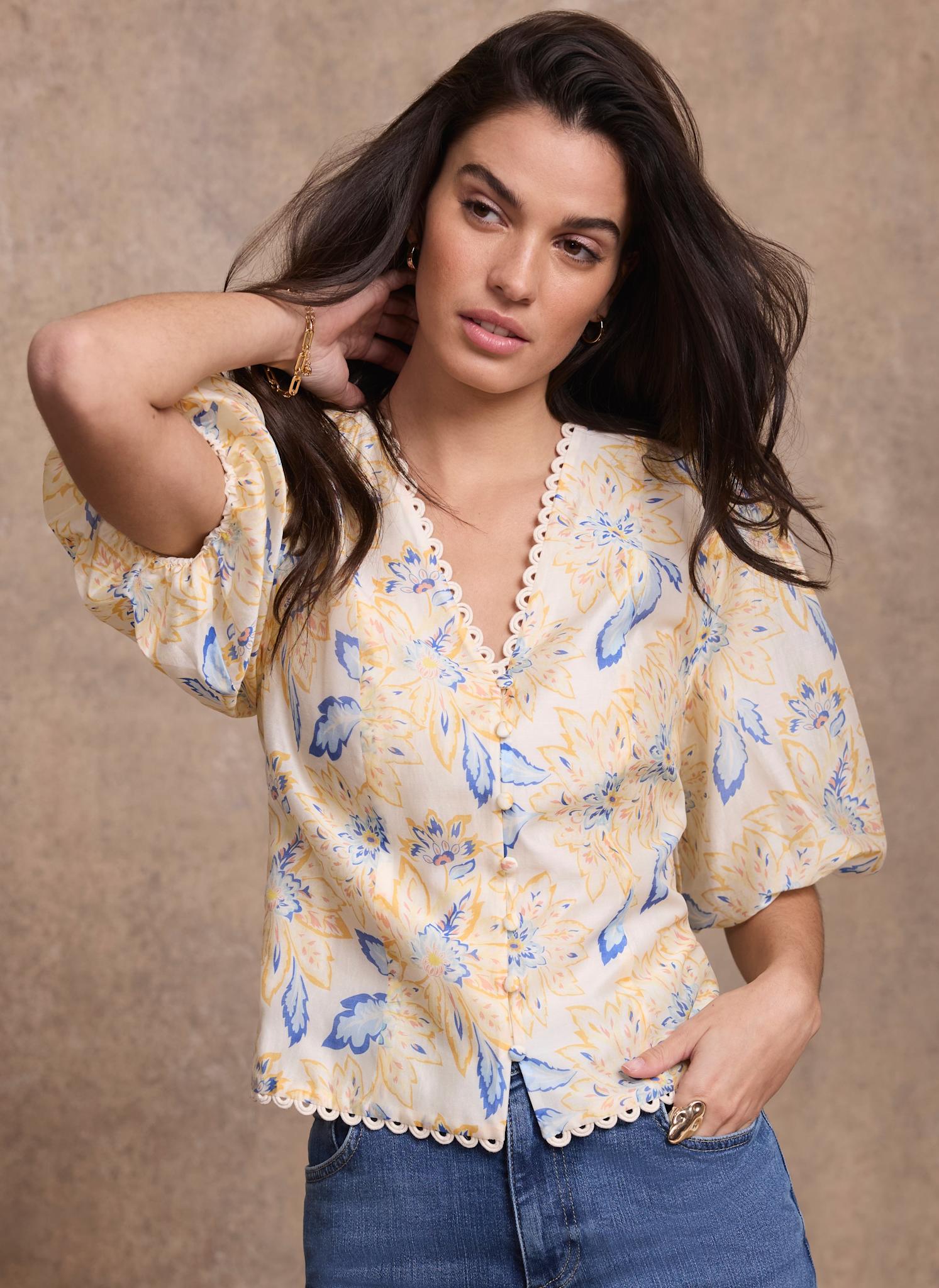 Yellow Floral Puff Sleeve Blouse – Mint Velvet