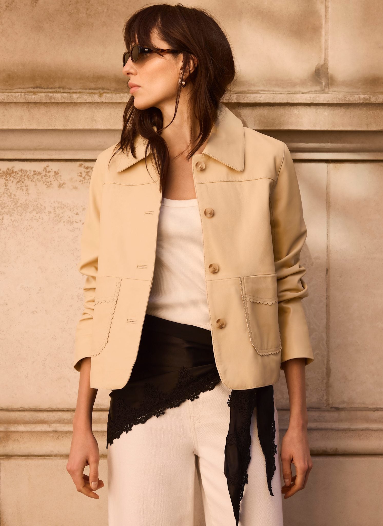 Butter Yellow Leather Scallop Detail Jacket – Mint Velvet