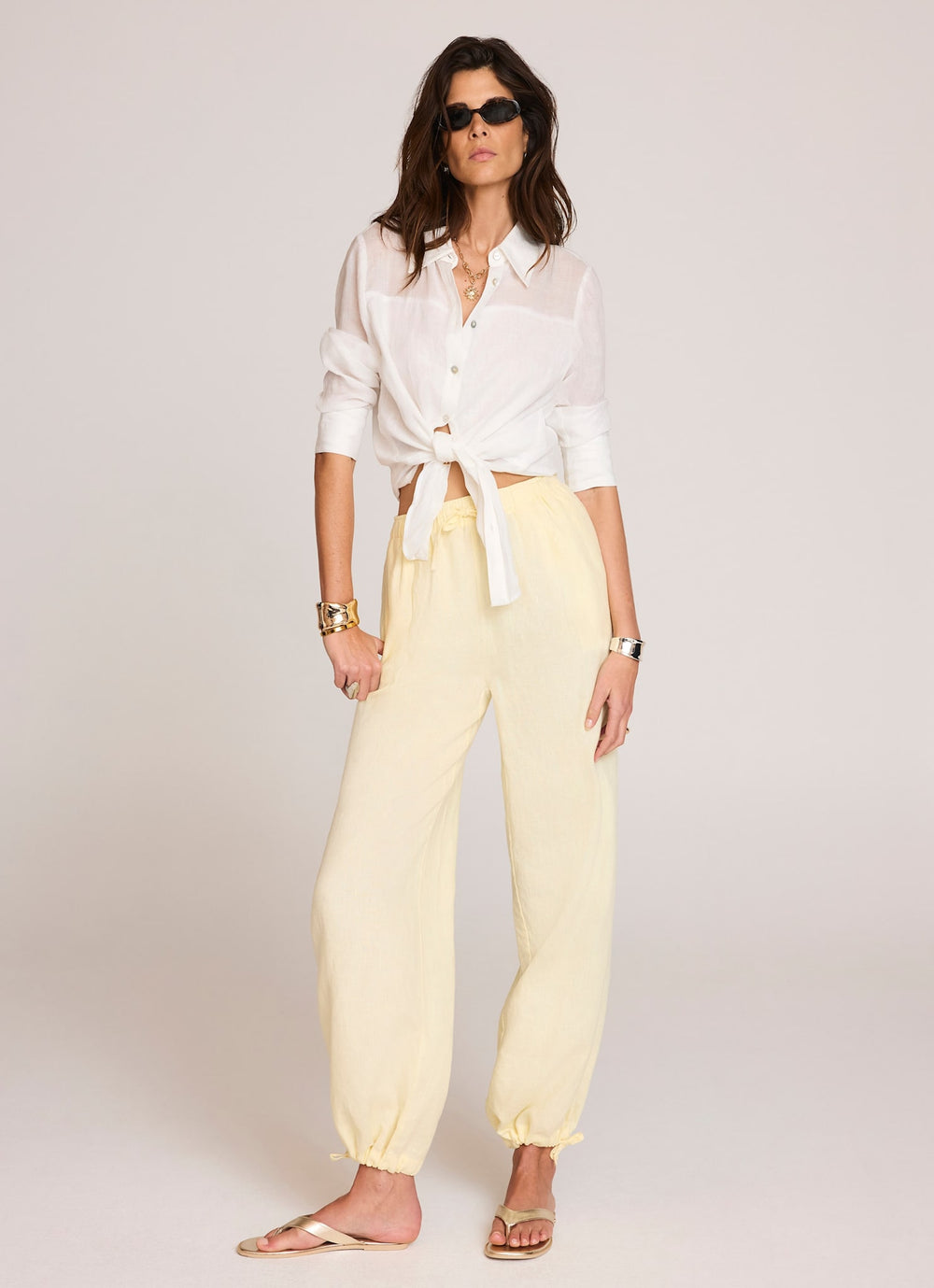 Yellow Linen Balloon Trousers