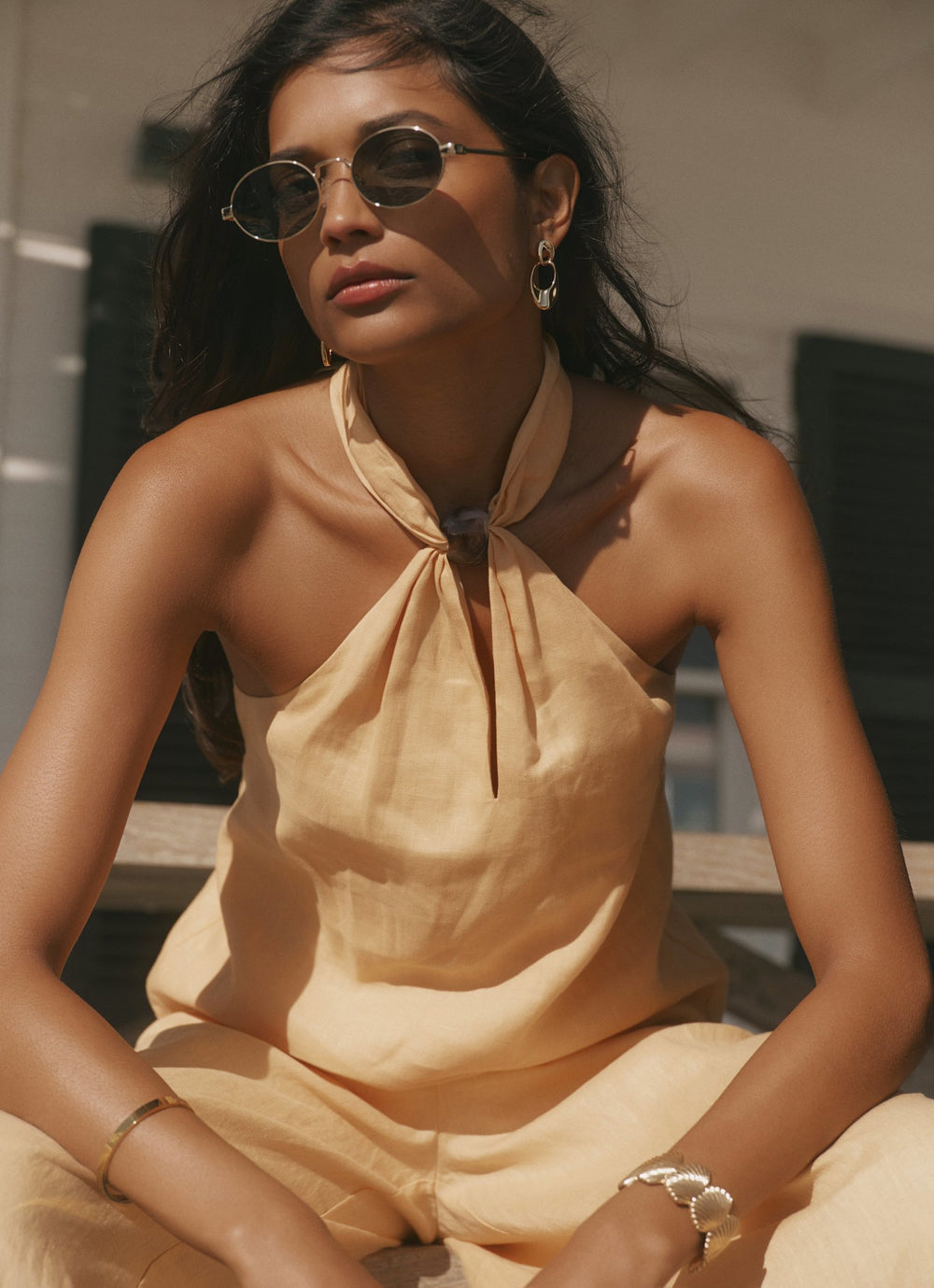 Yellow Linen Halter Top