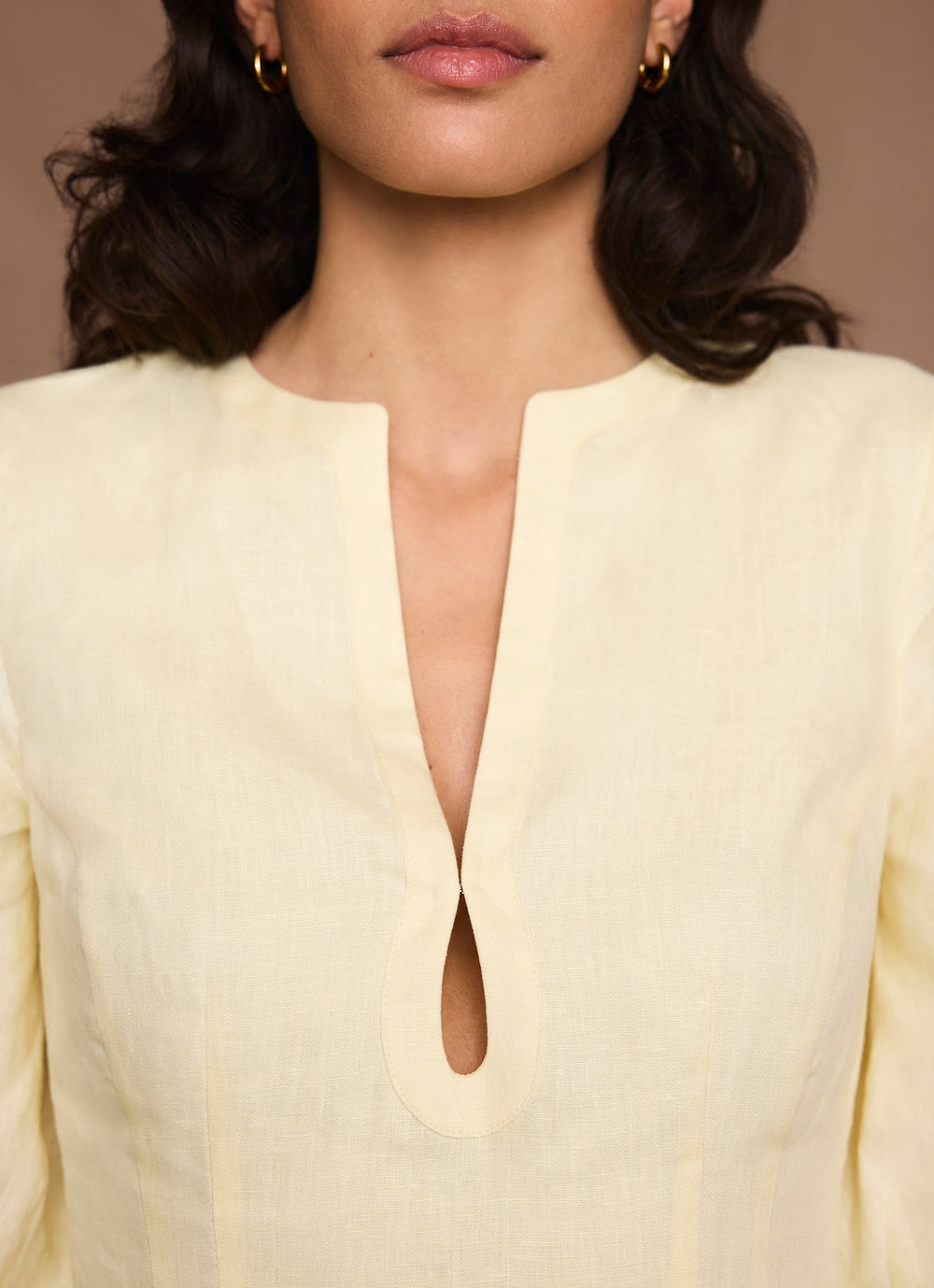 Yellow Linen Puff Sleeve Mini Dress