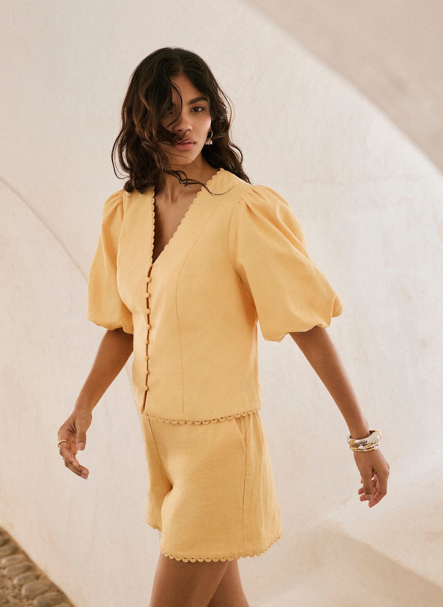 Yellow Linen Puff Sleeve Top – Mint Velvet