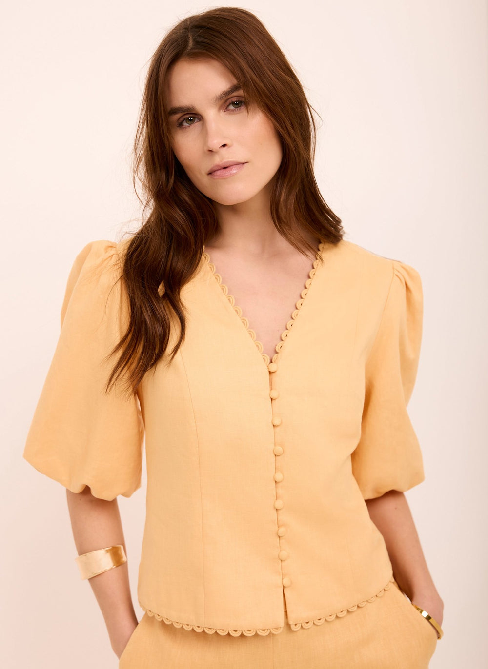 Yellow Linen Puff Sleeve Top
