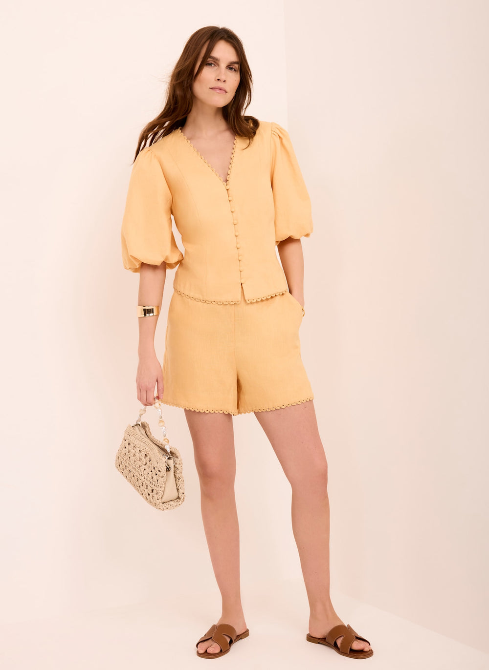 Yellow Linen Puff Sleeve Top