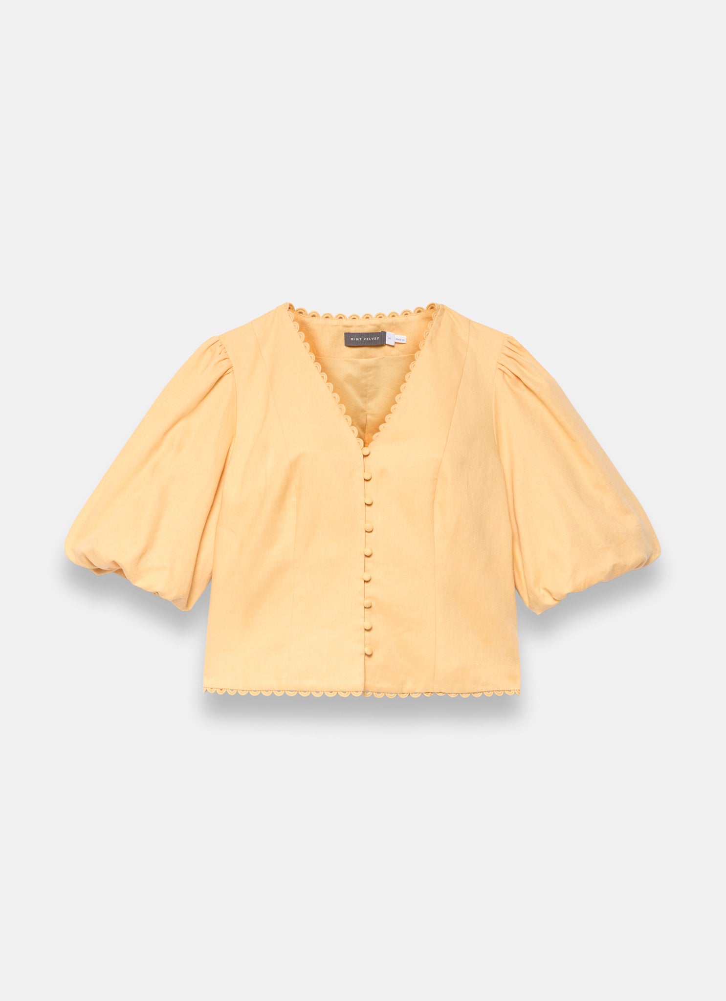 Yellow Linen Puff Sleeve Top – Mint Velvet