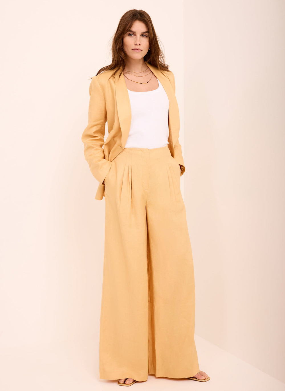 Yellow Ramie Wide Leg Trousers