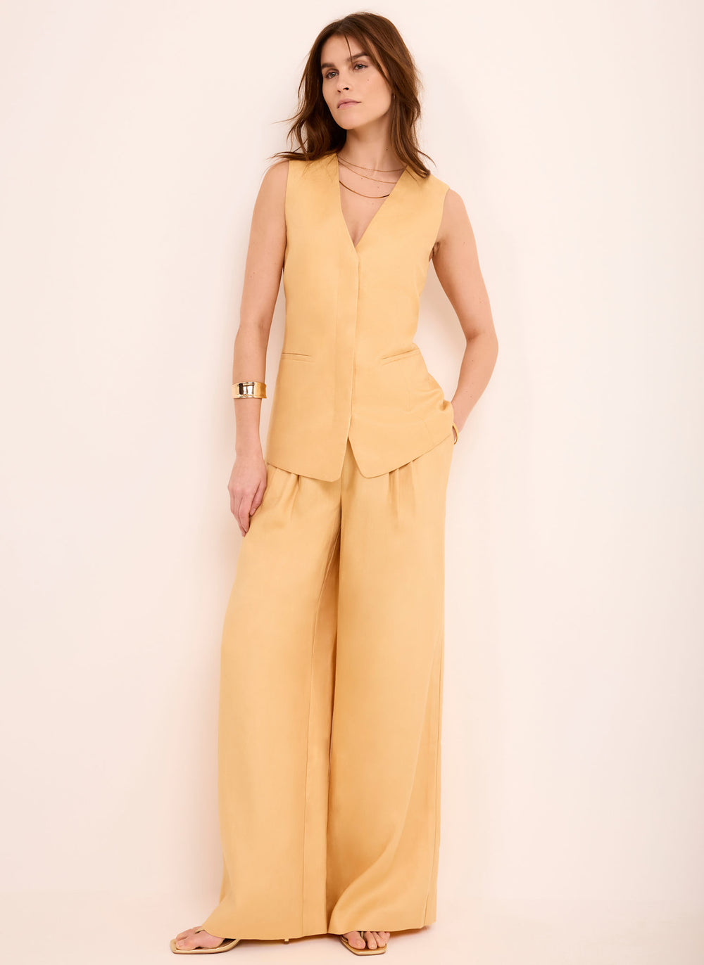 Yellow Ramie Longline Waistcoat