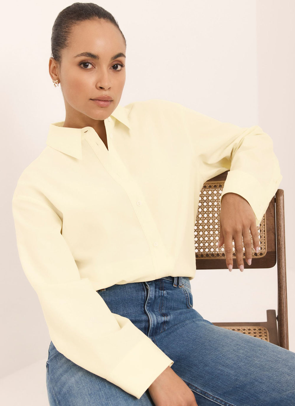 Mint Velvet Butter Yellow Oversized Long Sleeve Shirt | Size S | Yellow | Long Sleeve