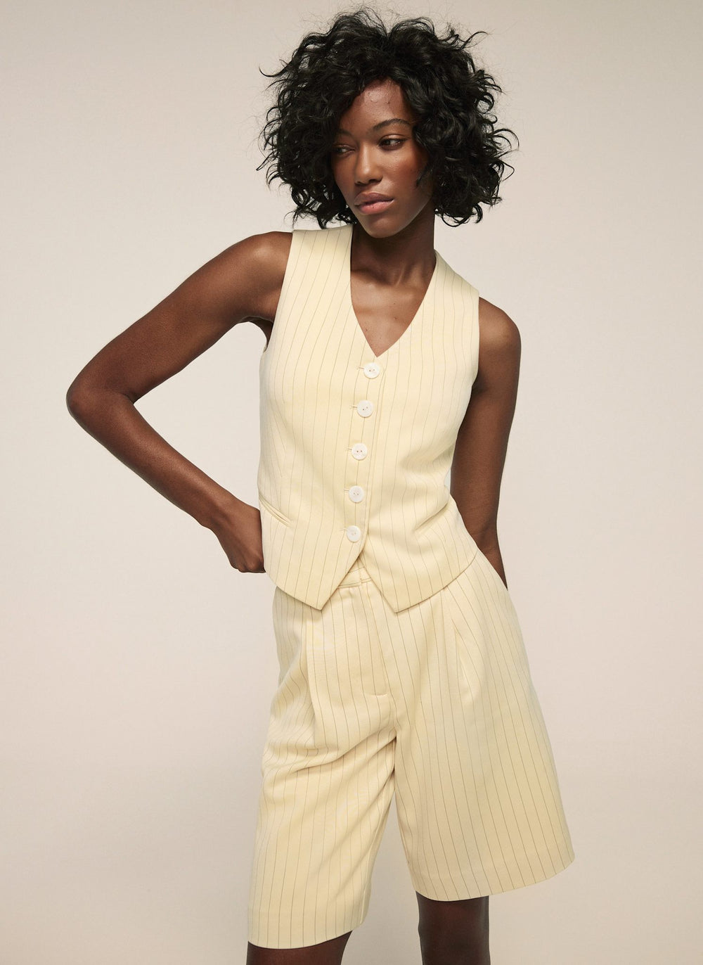 Yellow Pinstripe Tailored Shorts