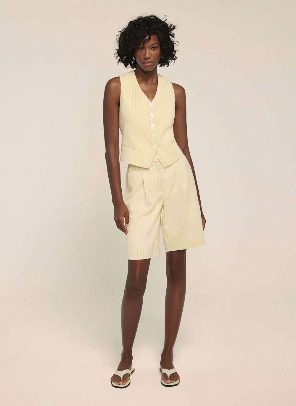 Yellow Pinstripe Tailored Shorts