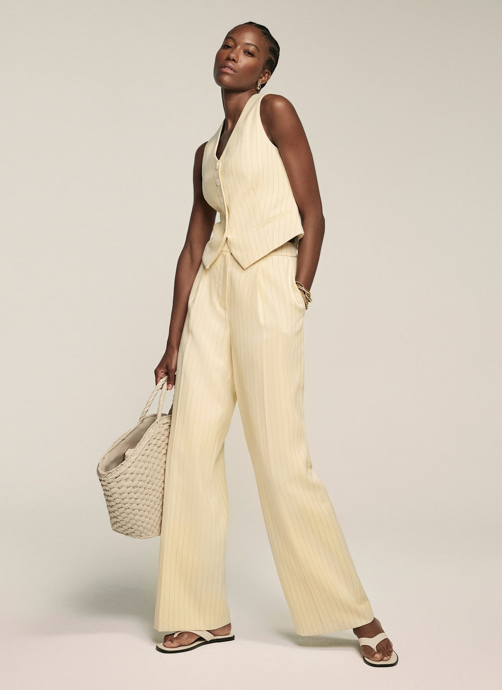Yellow Pinstripe Wide Tailored Trousers