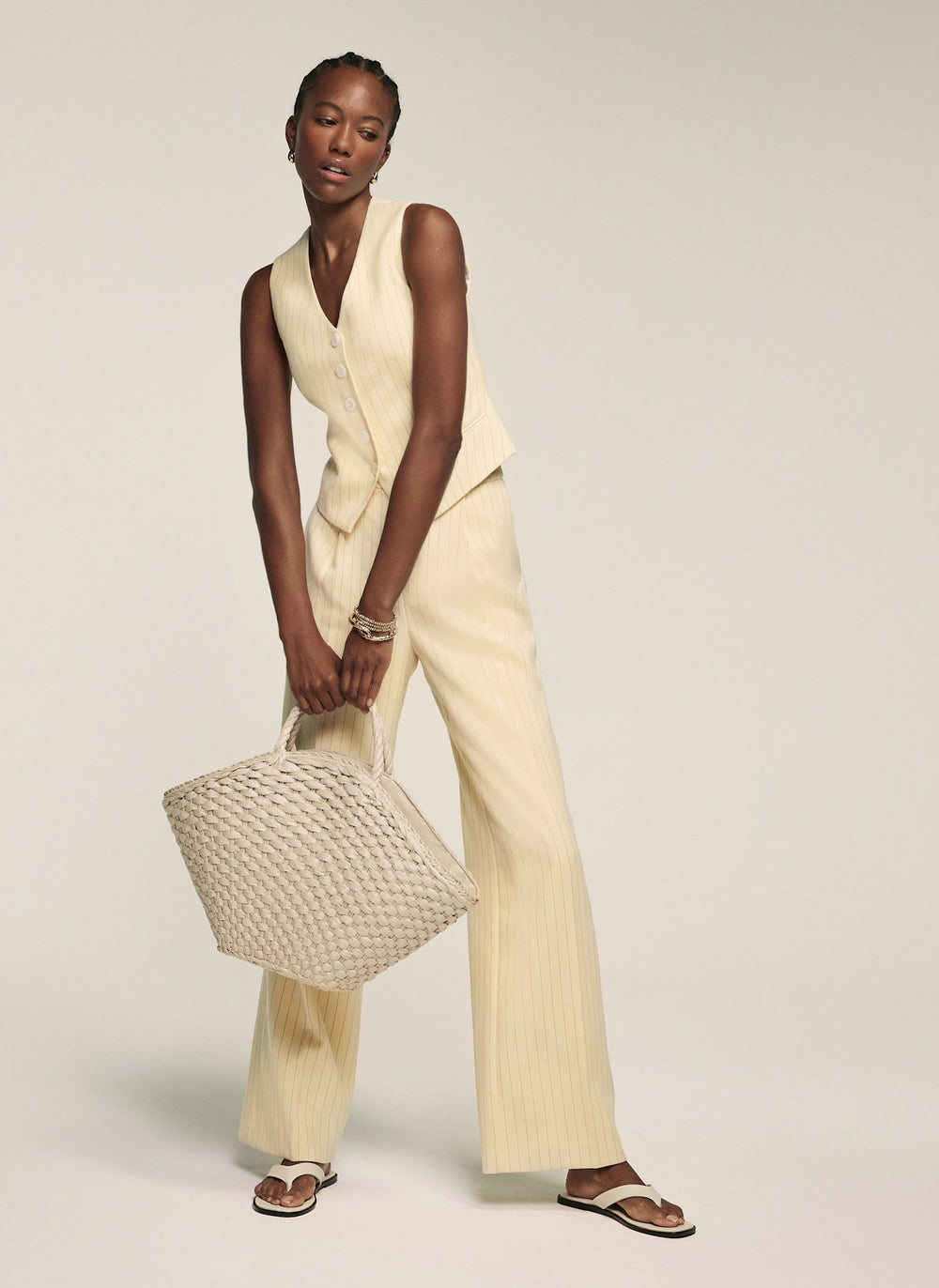 Yellow Pinstripe Wide Tailored Trousers