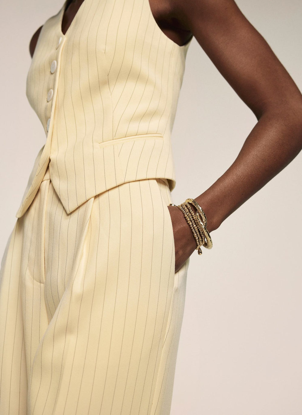 Yellow Pinstripe Wide Tailored Trousers