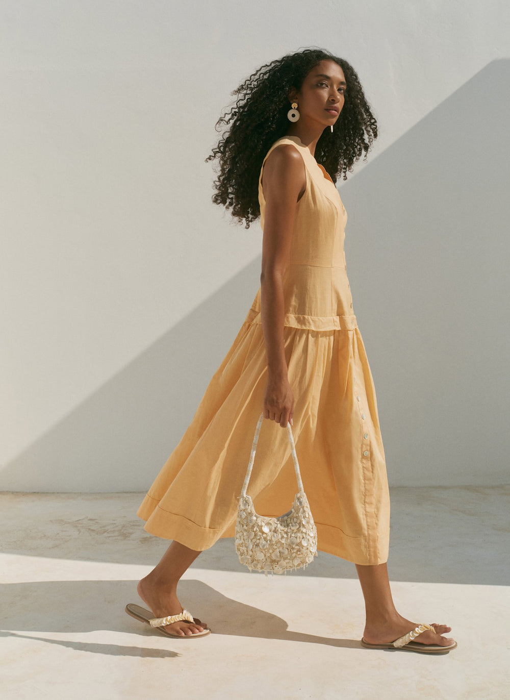Yellow Ramie Drop Waist Midi Dress Mint Velvet Yellow Ramie Drop Waist Midi Dress Mint Velvet