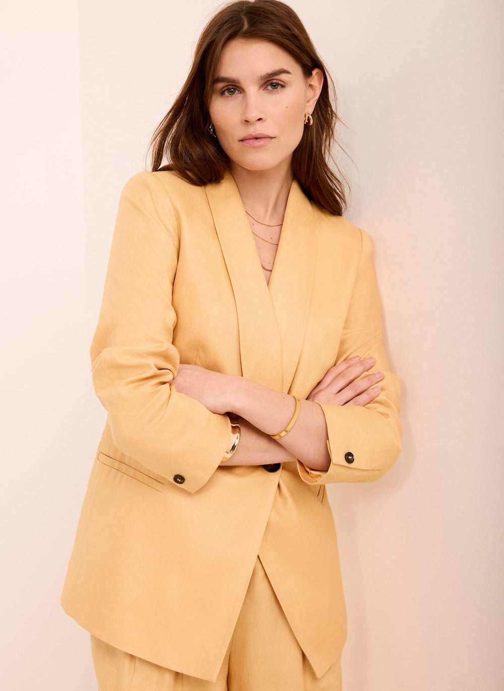 Yellow Ramie Single Breasted Blazer