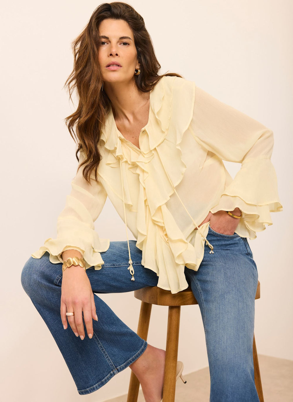 Butter Yellow Chiffon Ruffle Detail Blouse