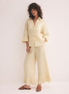 Yellow Linen Wide Ruffle Trousers (Image 0)