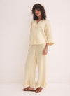 Yellow Linen Wide Ruffle Trousers (Image 4)