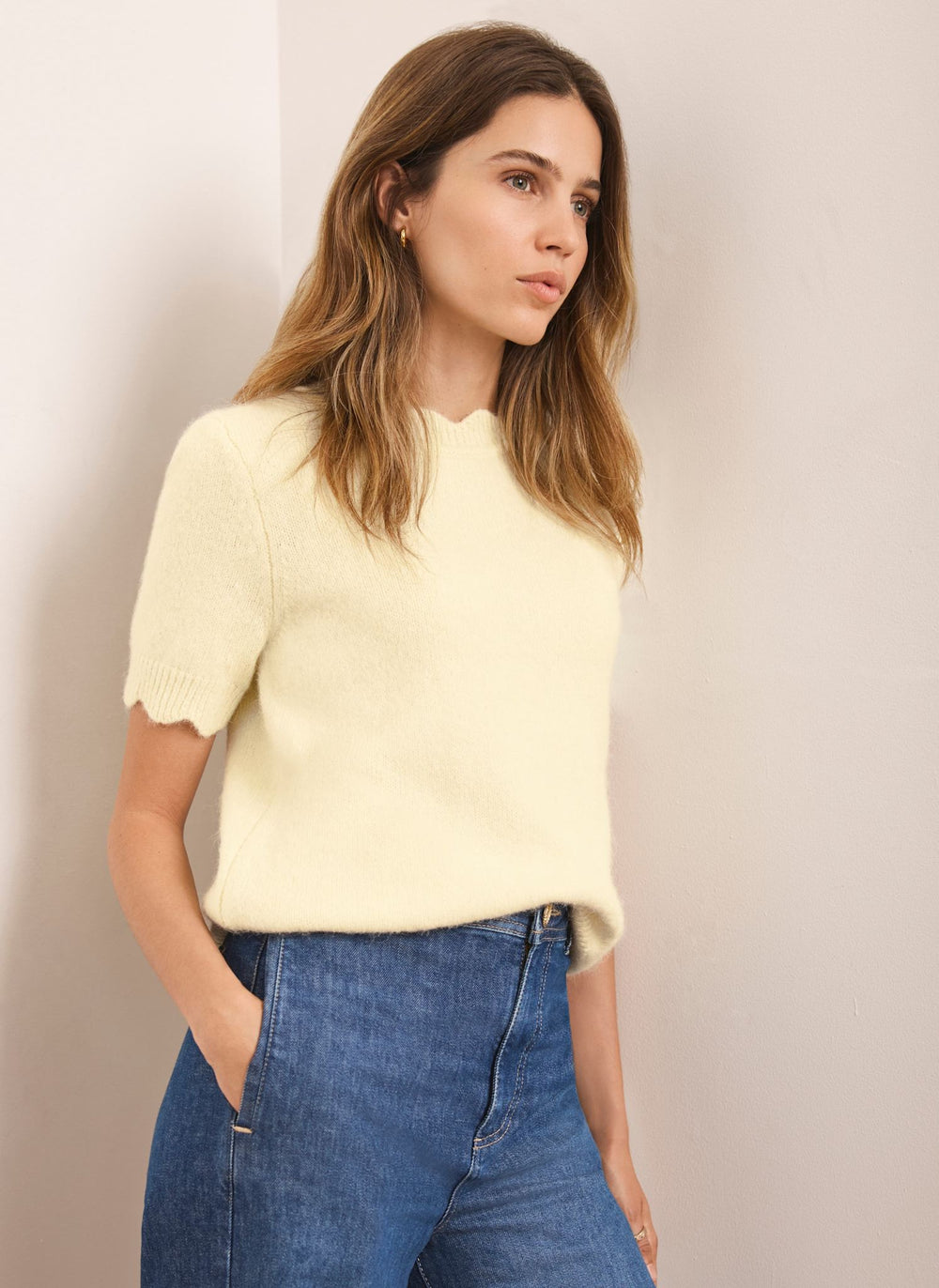 Butter Yellow Scallop Knit Top