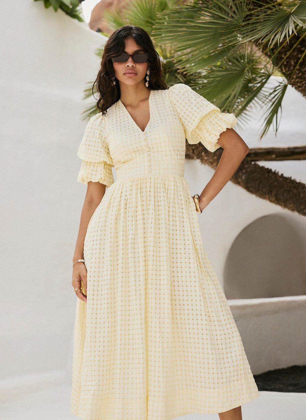 Yellow Checked Midi Dress – Mint Velvet