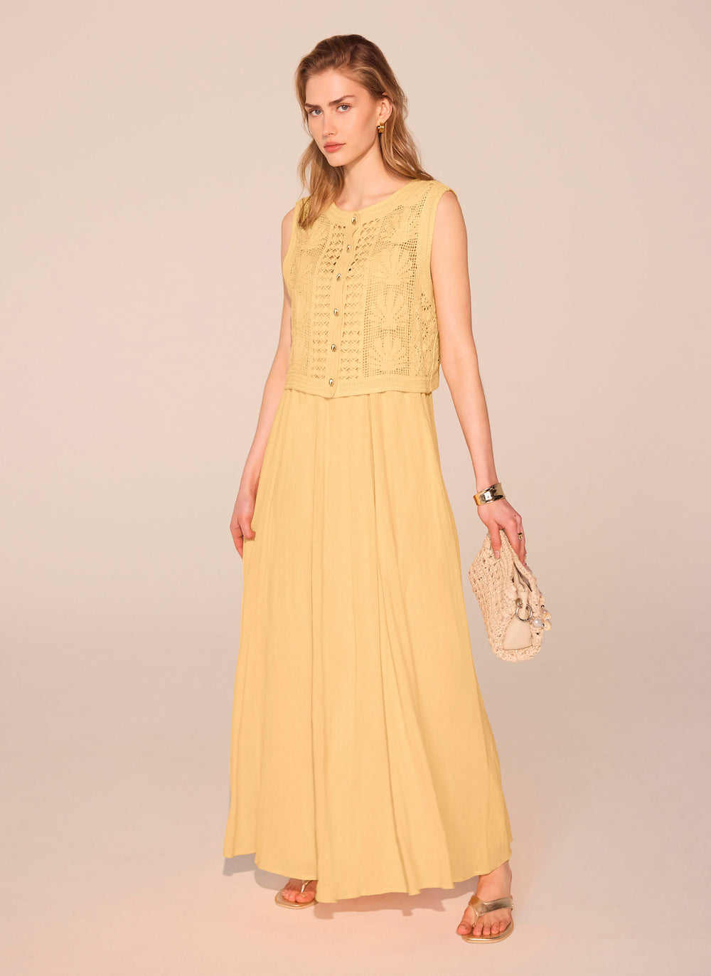 Yellow Crochet Shell Maxi Dress