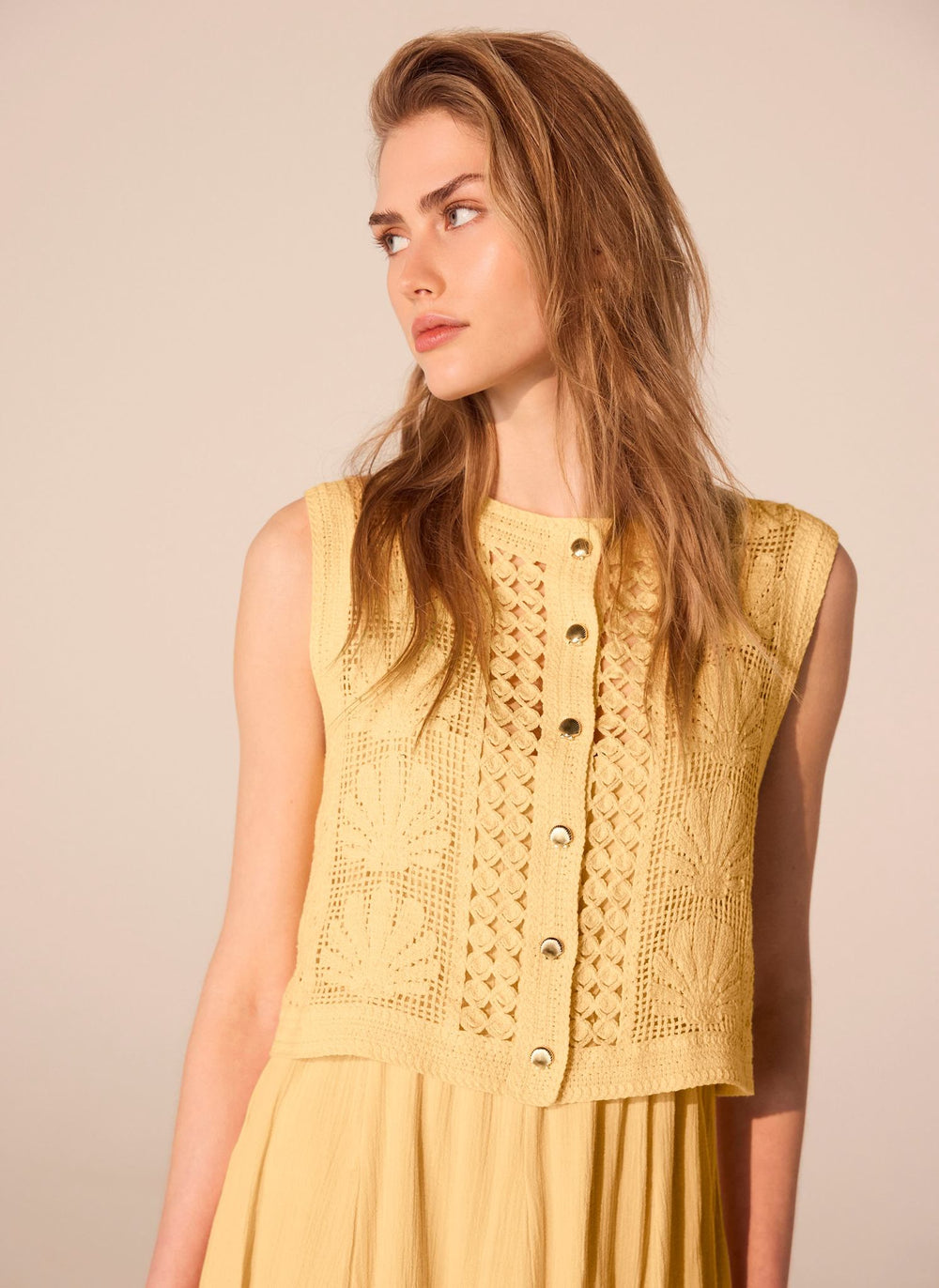 Yellow Crochet Shell Maxi Dress