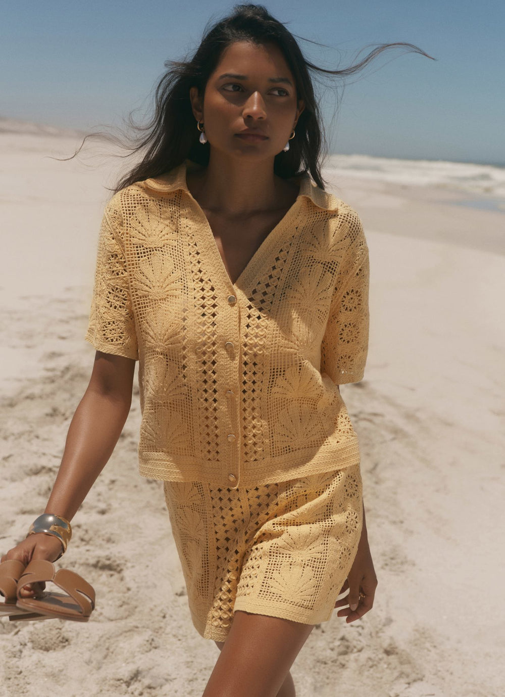 Yellow Crochet Shell Shorts