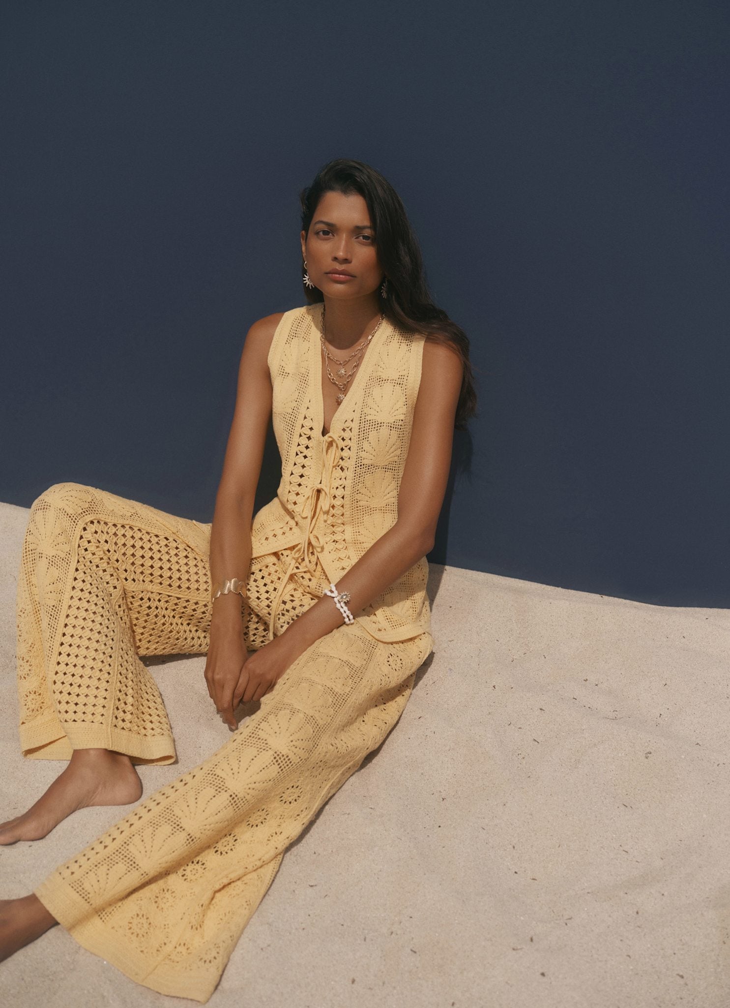Yellow Crochet Shell Tie Front Top – Mint Velvet