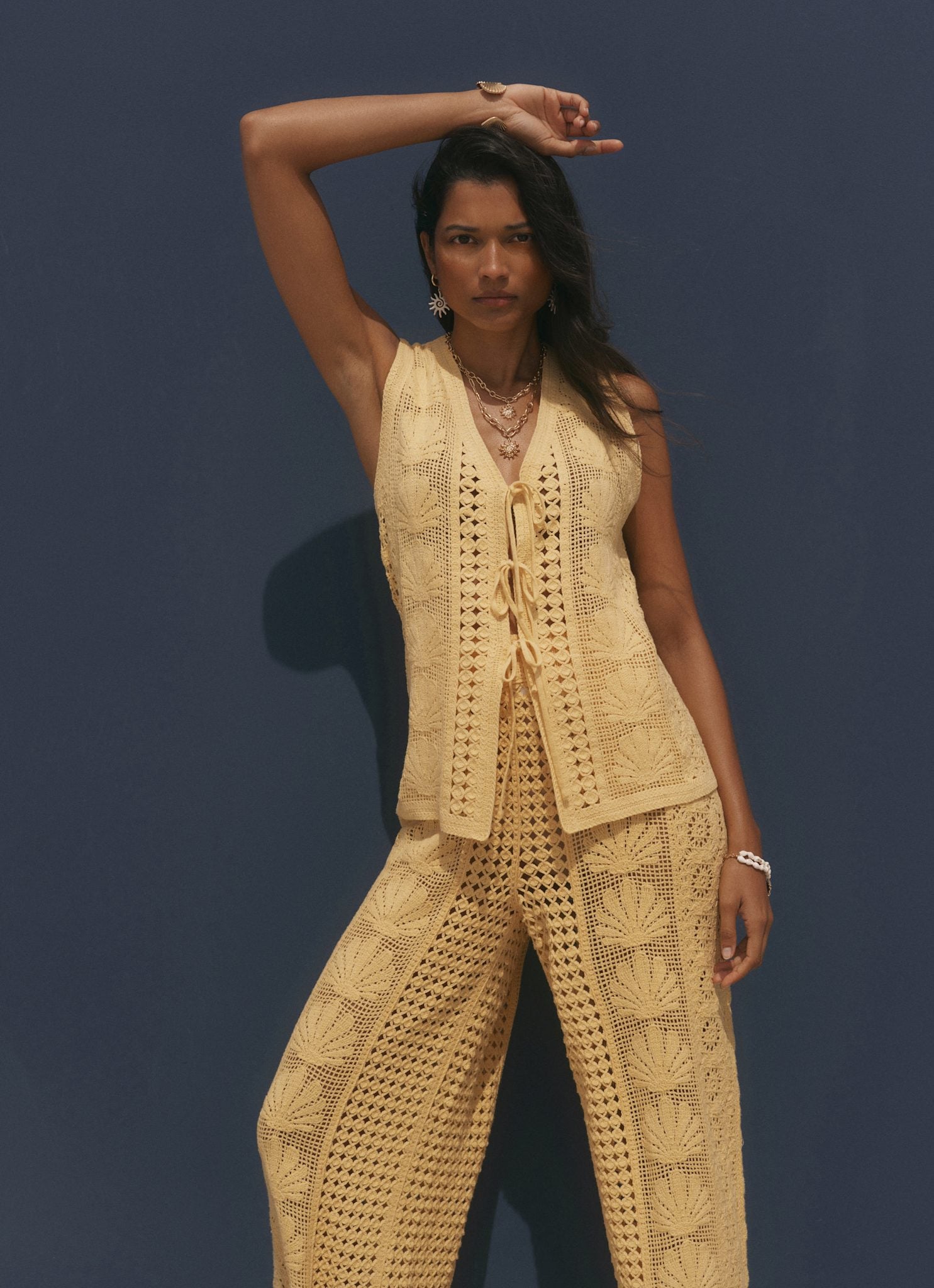 Yellow Crochet Shell Tie Front Top – Mint Velvet