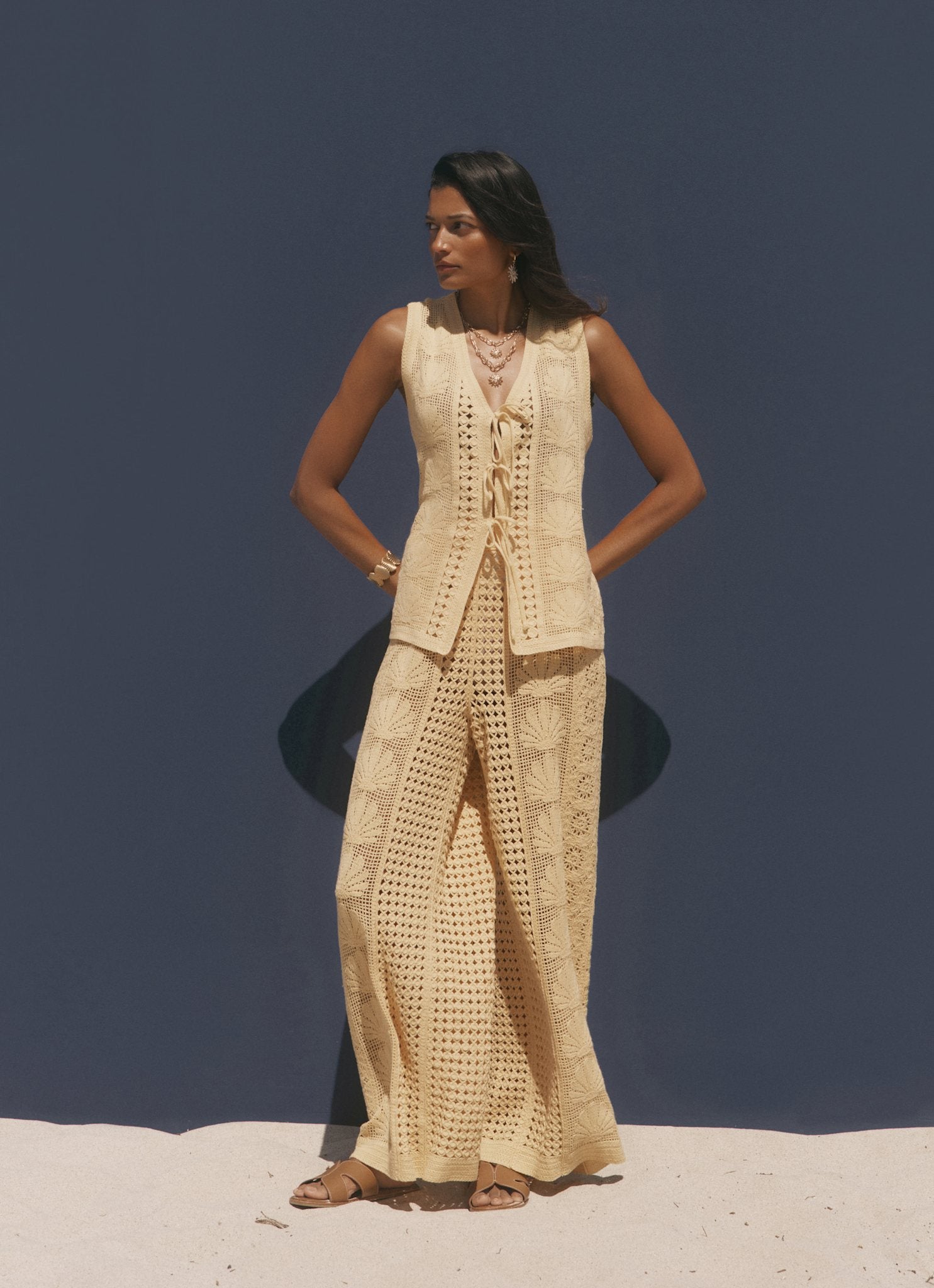 Yellow Crochet Shell Tie Front Top – Mint Velvet