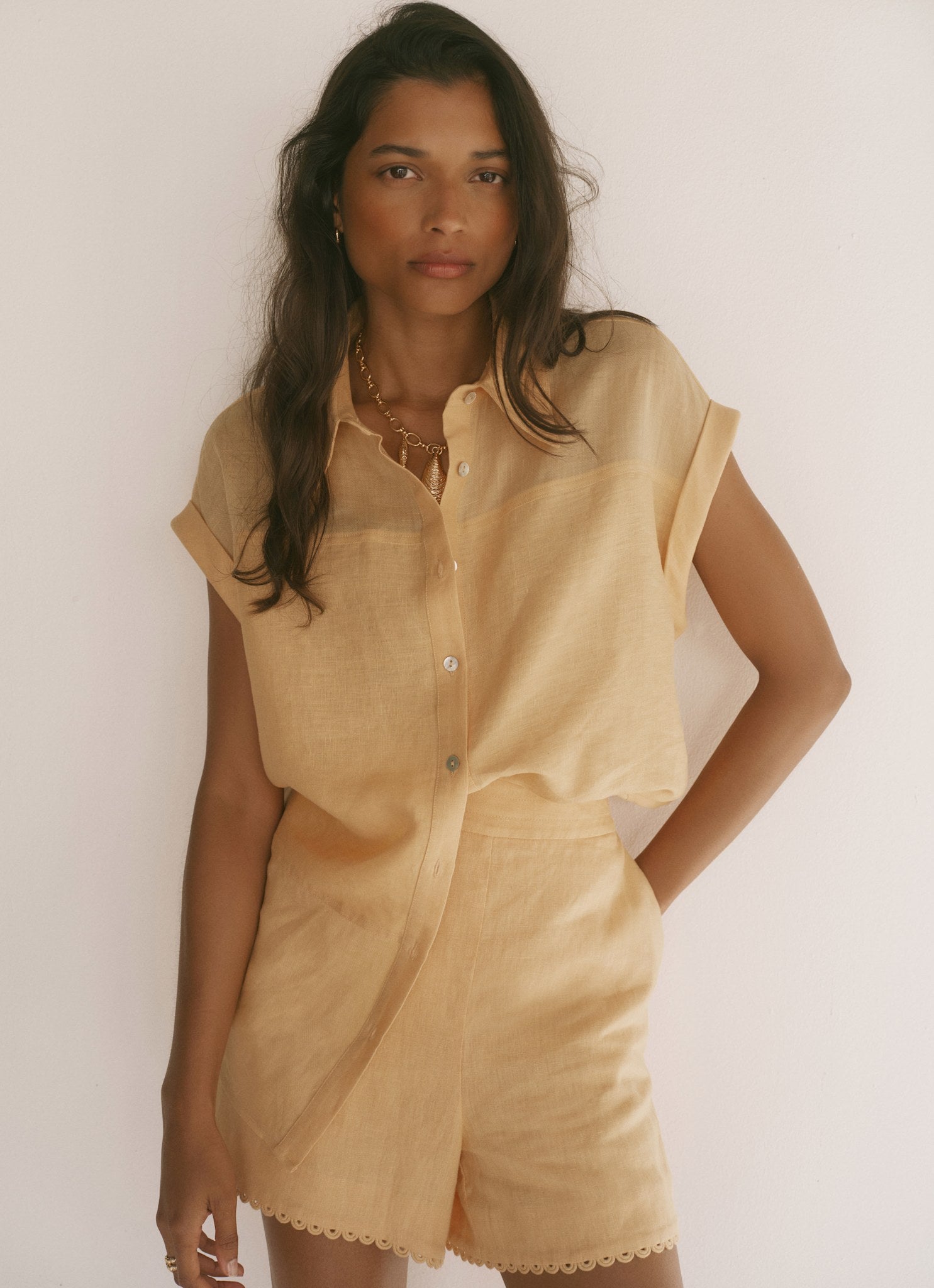 Yellow Linen Blend Sheer Panel Shirt – Mint Velvet