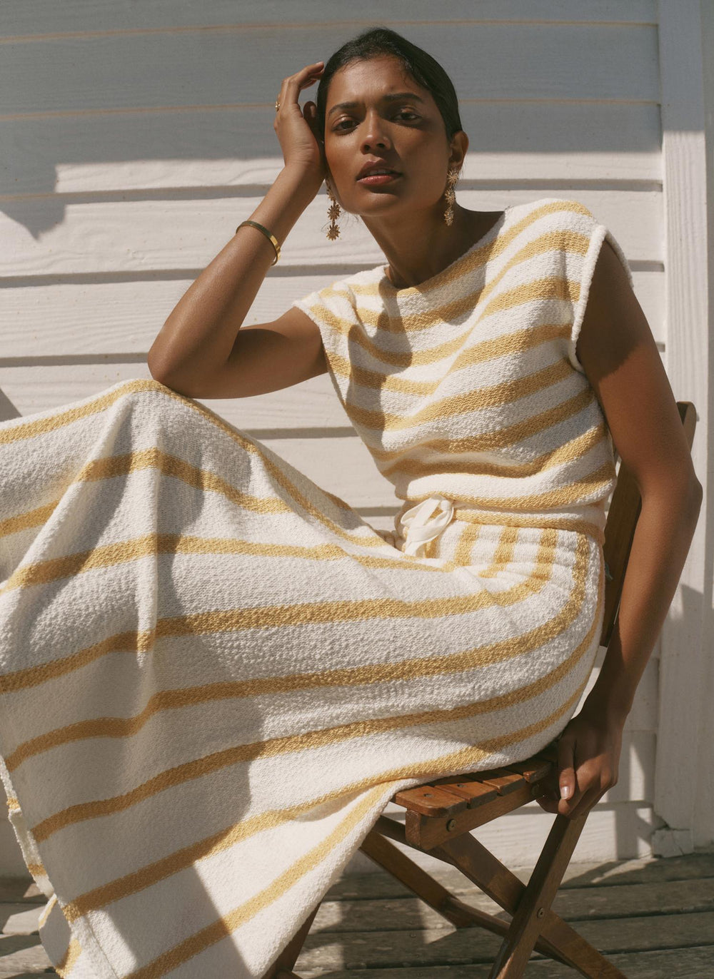 fancy brunch dress Yellow Cotton Blend Striped Midi Dress – Mint Velvet
