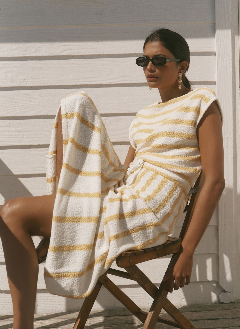 white and yellow striped dress Mint Velvet Women's Cotton Blend Striped Midi Dress - Yellow