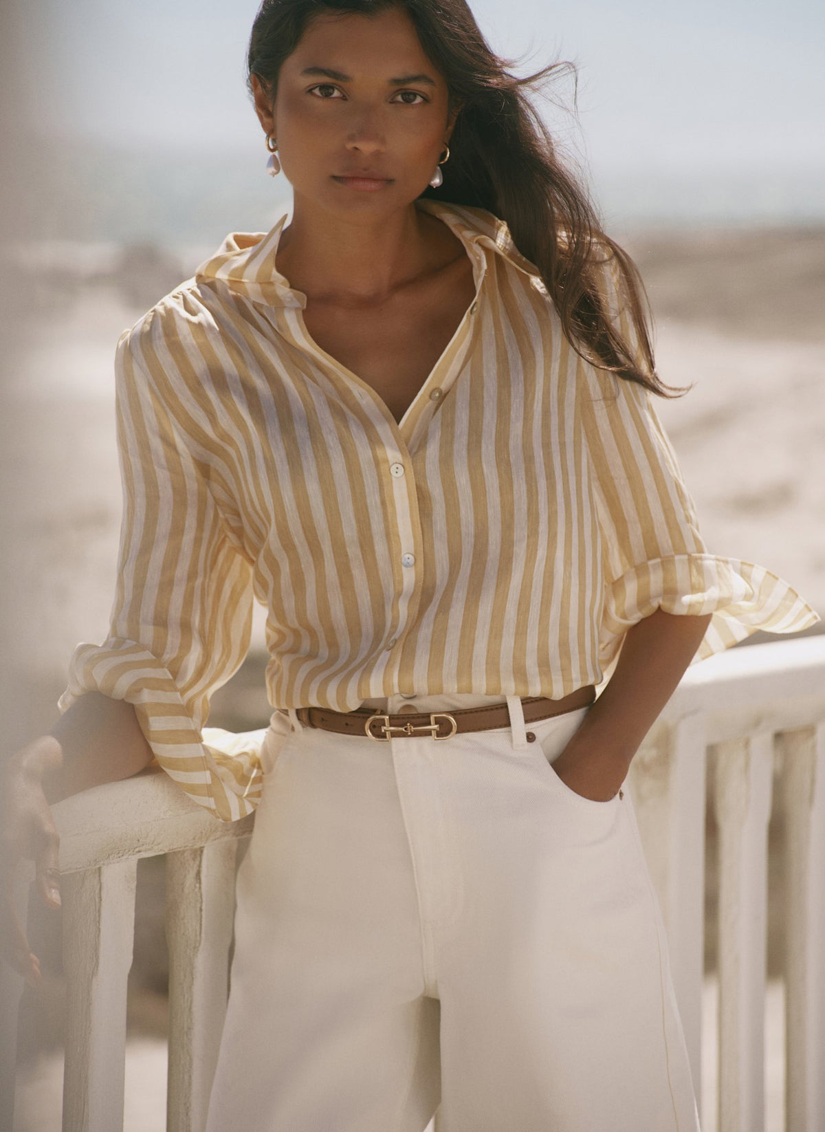 Yellow Striped Ruffle Detail Shirt – Mint Velvet