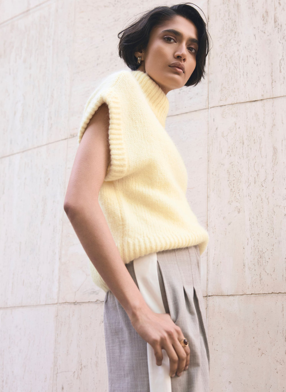 Butter Yellow Wool Blend Sleeveless Knit Top
