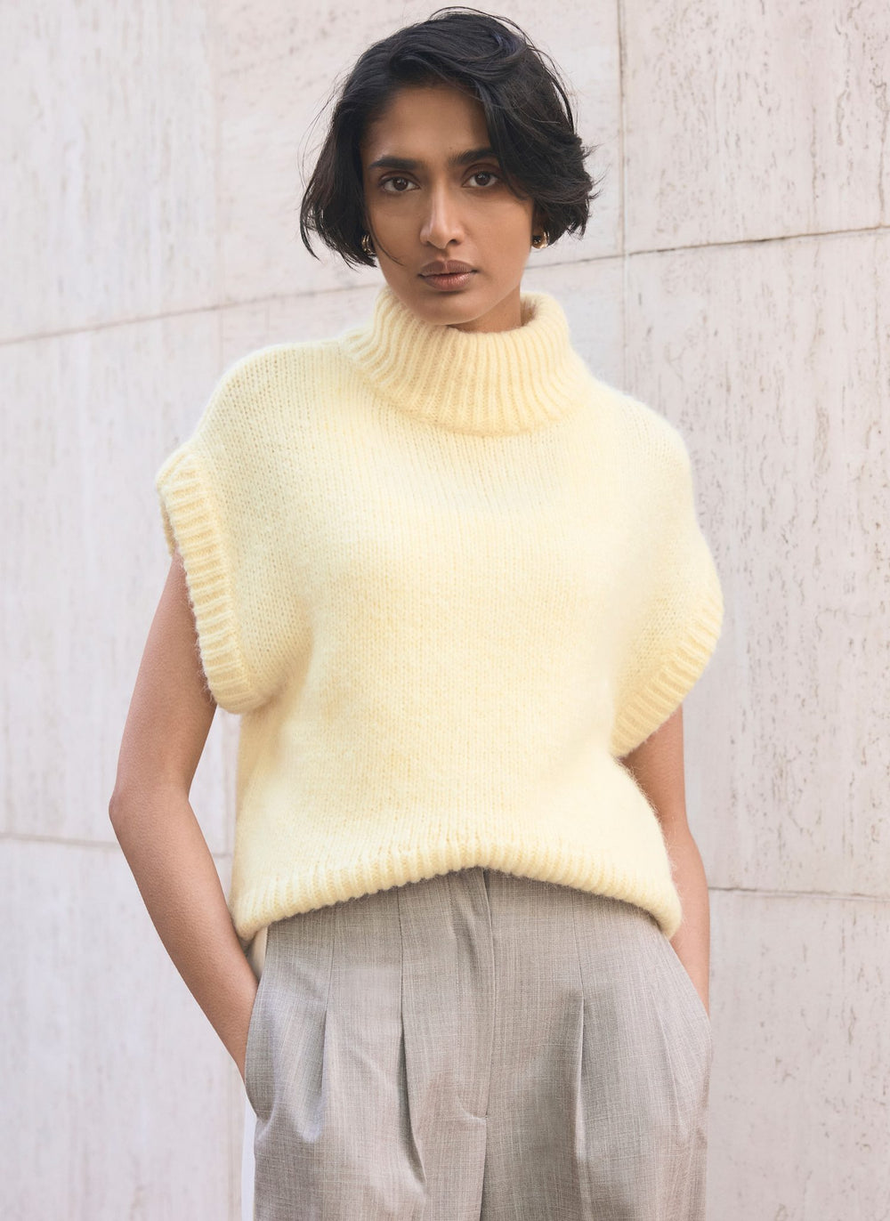 Butter Yellow Wool Blend Sleeveless Knit Top