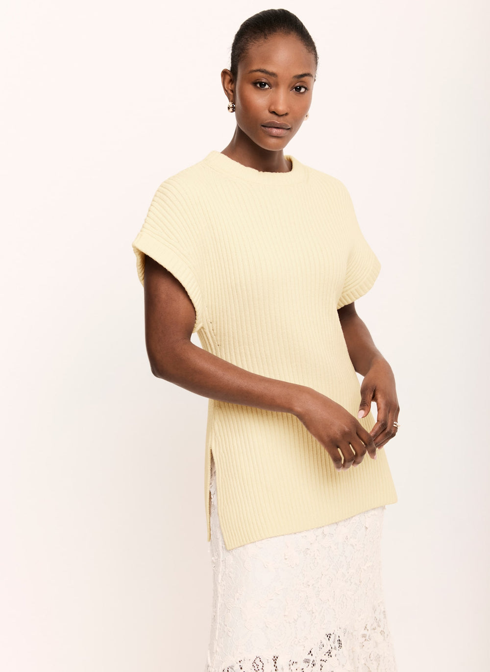 Butter Yellow Wool Blend Longline Knit Top