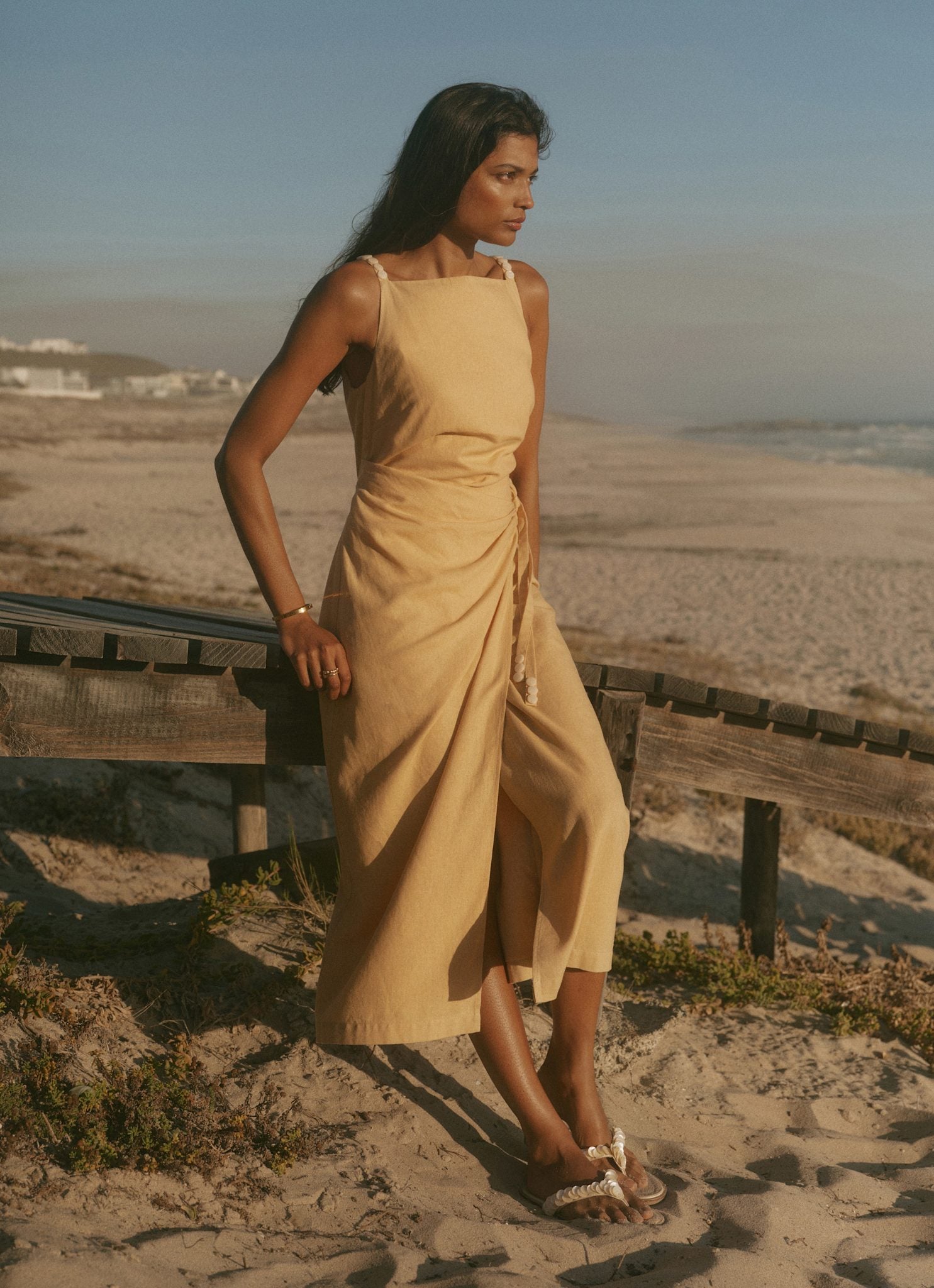 Yellow Linen Blend Wrap Midi Dress – Mint Velvet