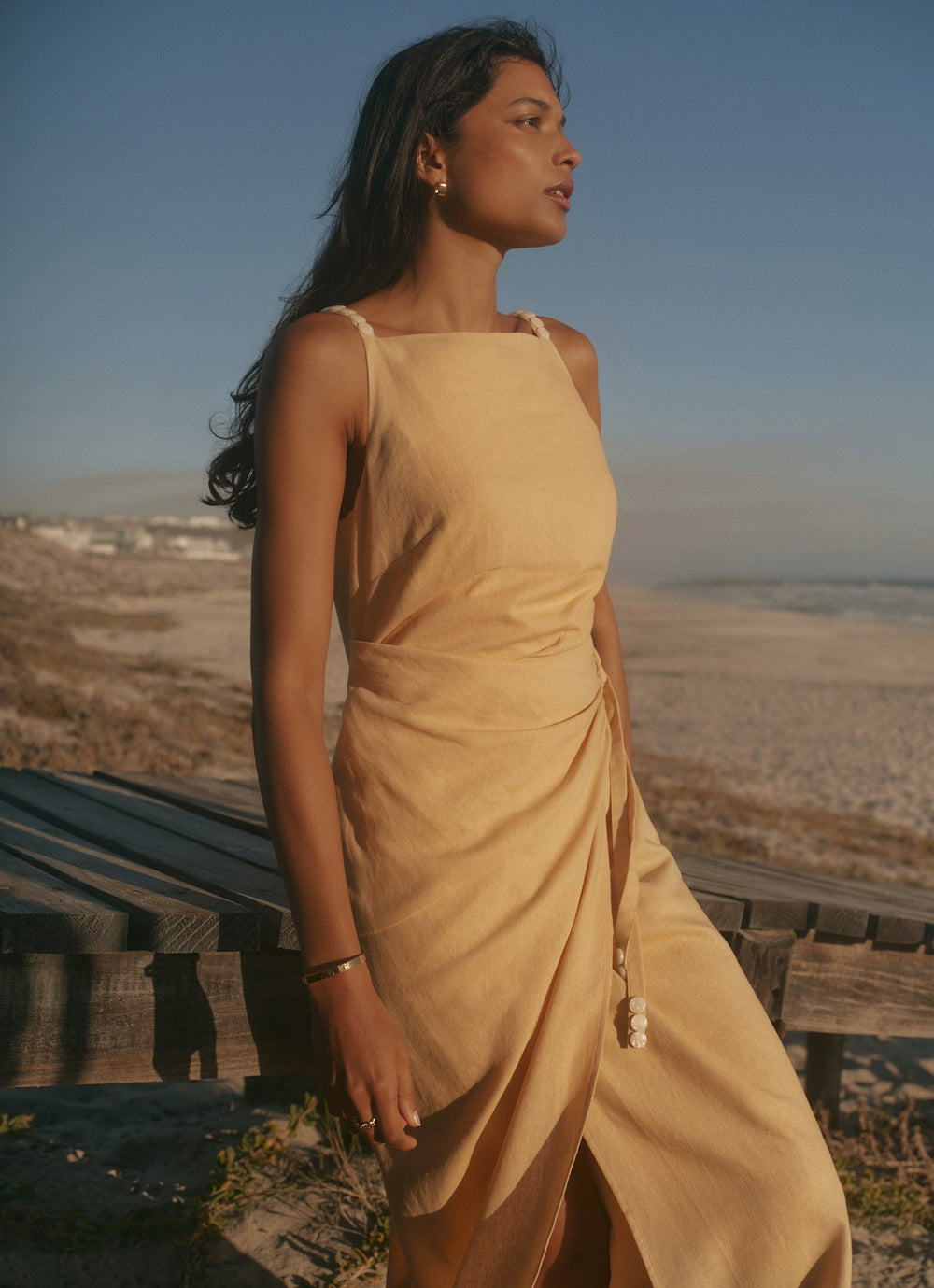 Yellow Linen Blend Wrap Midi Dress – Mint Velvet