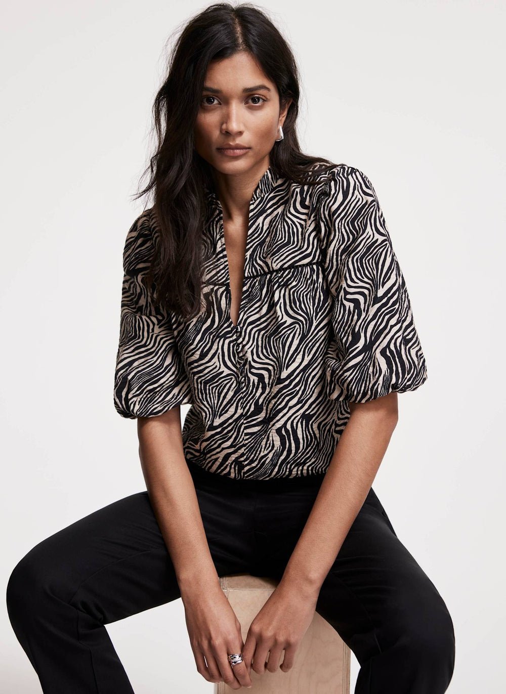 Zebra Print Puff Sleeve Blouse