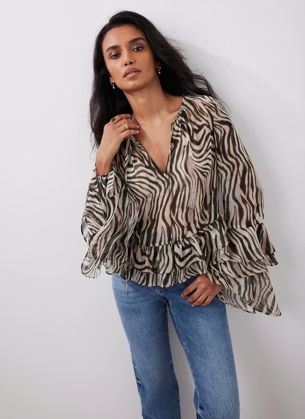 Black Zebra Print Ruffle Top