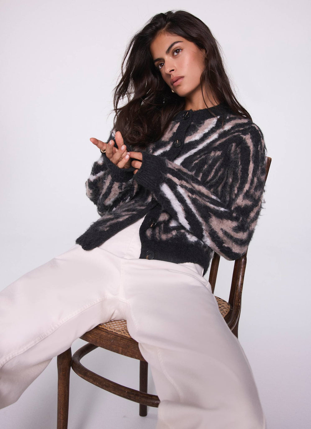Neutral Zebra Print Knit Cardigan