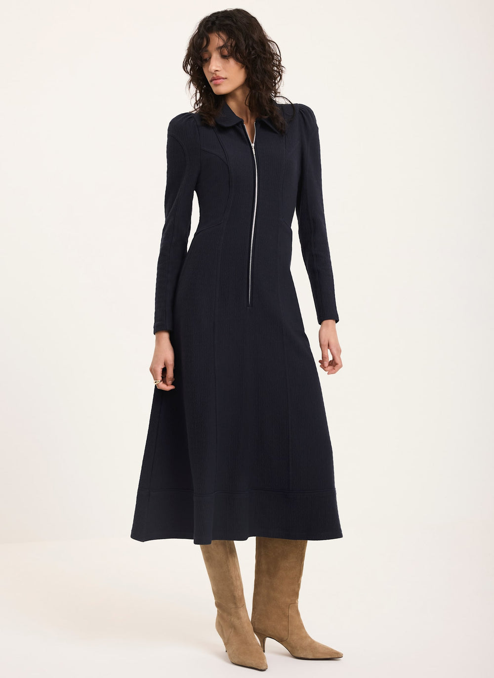 mint velvet jersey dress Navy Textured Zip Detail Midi – Featured_Best Selling