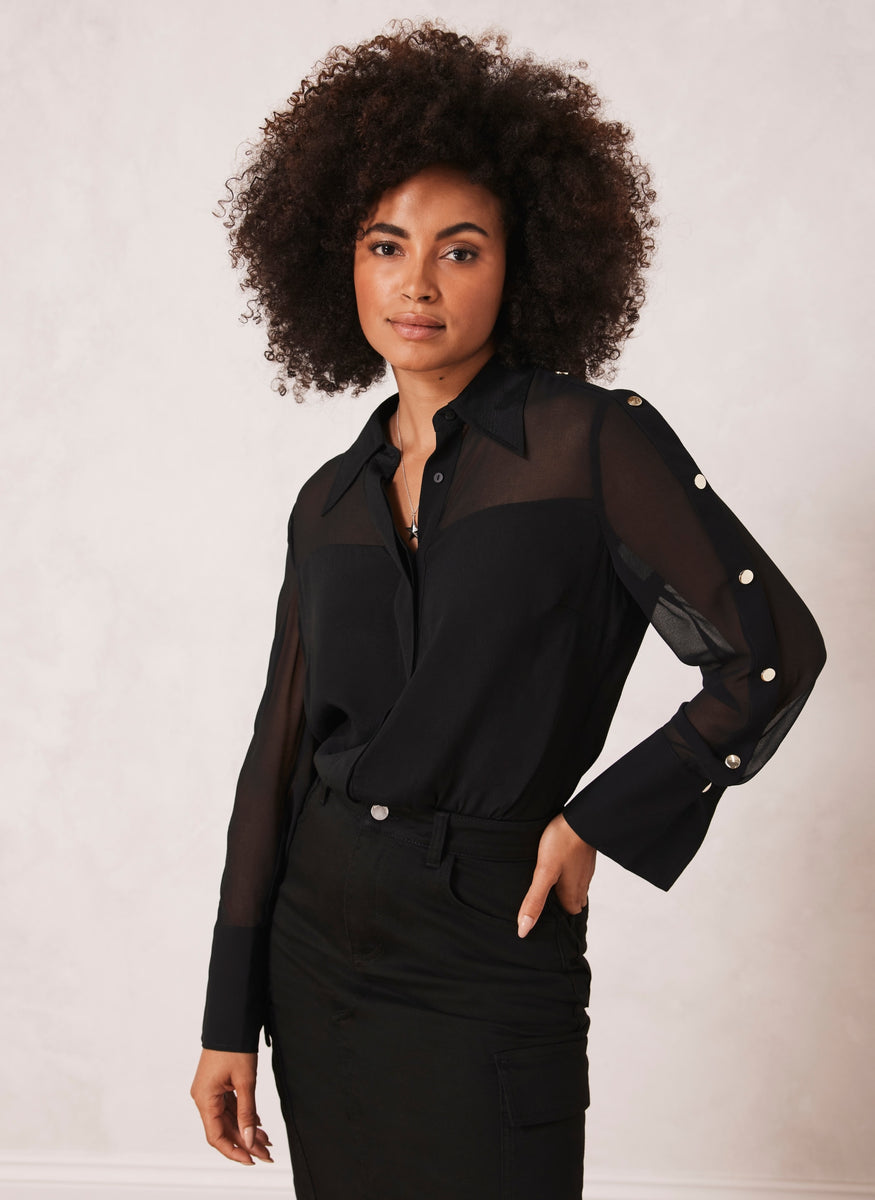 Black Button Detail Shirt Mint Velvet